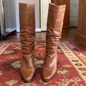 Tan leather boots with 3 1/4” heel. Very good condition.